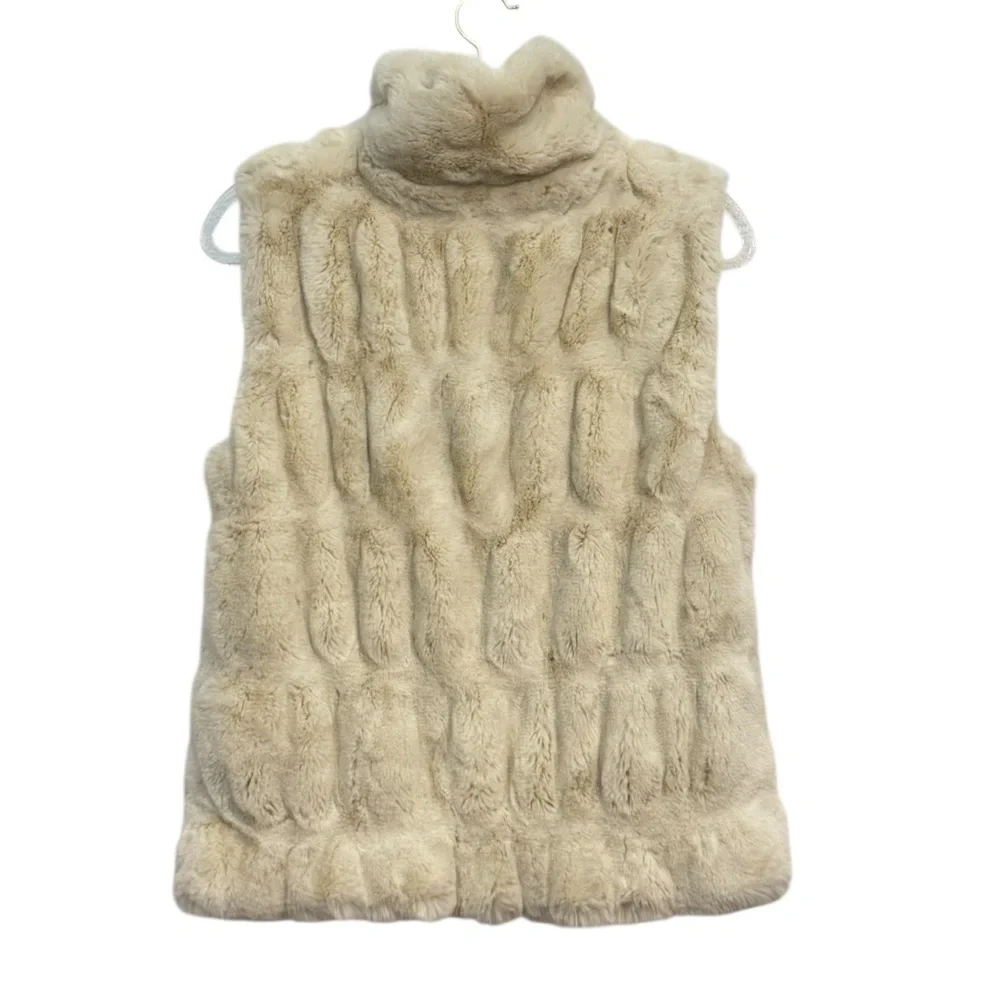 Regent Park Vest Faux Fur Cream Textured Funnel Neck Zip Up M